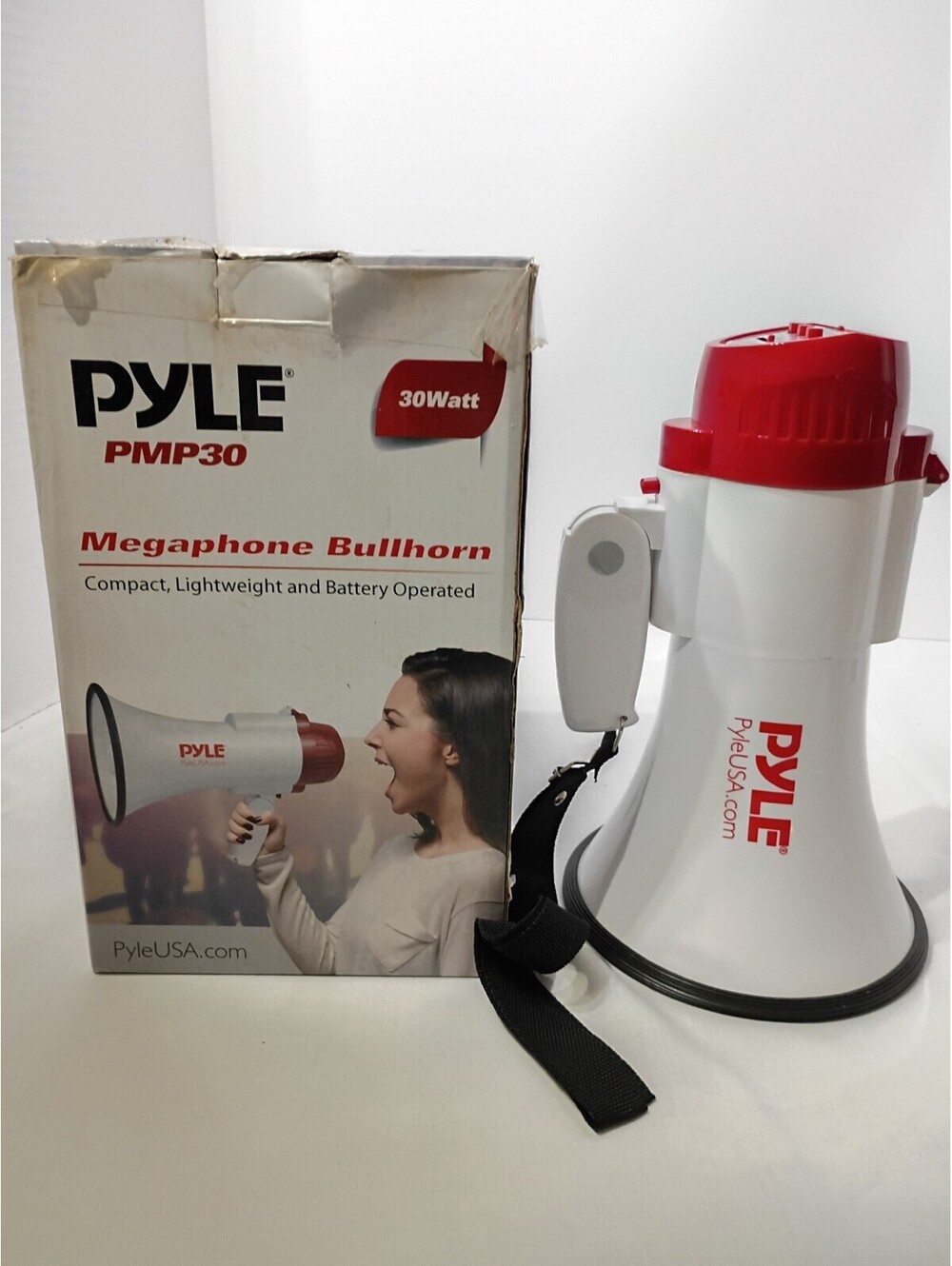 Plastic megaphone bullhorn, Pyle PMP-30, 30-watt